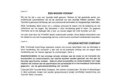2001-2004 Hyundai Sonata Manuel du propriétaire | Néerlandais