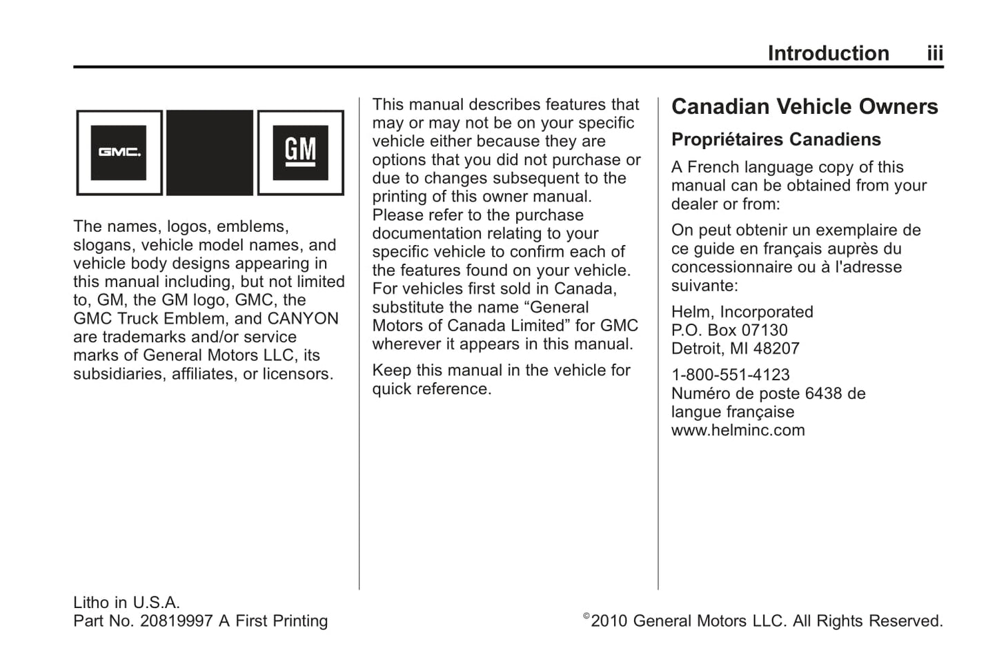 2011 GMC Canyon Owner's Manual | English