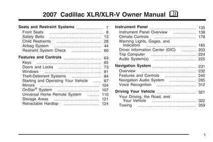 2007 Cadillac XLR/XLR-V Bedienungsanleitung | Englisch