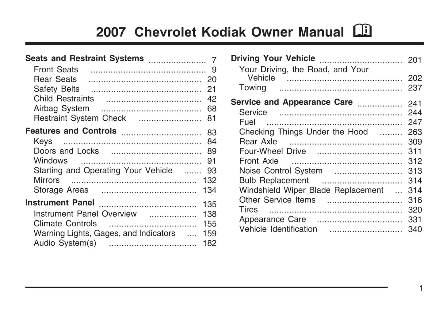 2007 Chevrolet Kodiak Manuel du propriétaire | Anglais