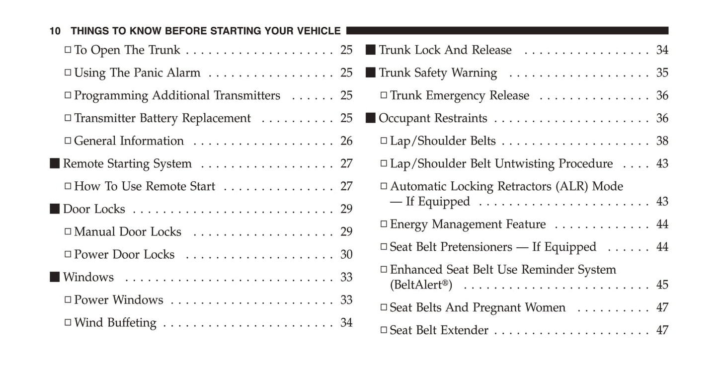 2010 Dodge Challenger SRT Owner's Manual | English