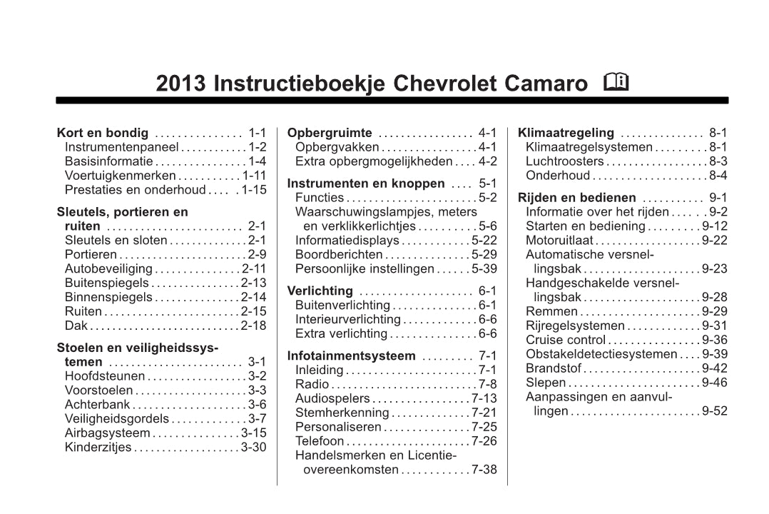 2013-2014 Chevrolet Camaro Owner's Manual | Dutch