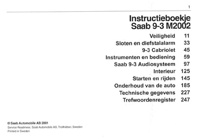 1998-2002 Saab 9-3 Manuel du propriétaire | Néerlandais