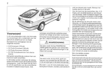 1998-2002 Saab 9-3 Owner's Manual | Dutch