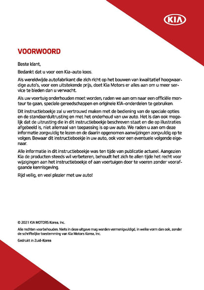 2021-2022 Kia Sorento Bedienungsanleitung | Niederländisch