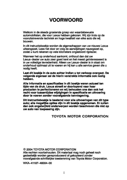 2004-2005 Lexus IS200/IS300 Owner's Manual | Dutch