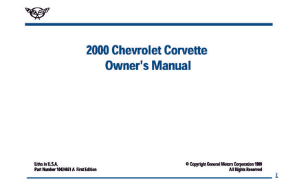 2000 Chevrolet Corvette Gebruikershandleiding | Engels