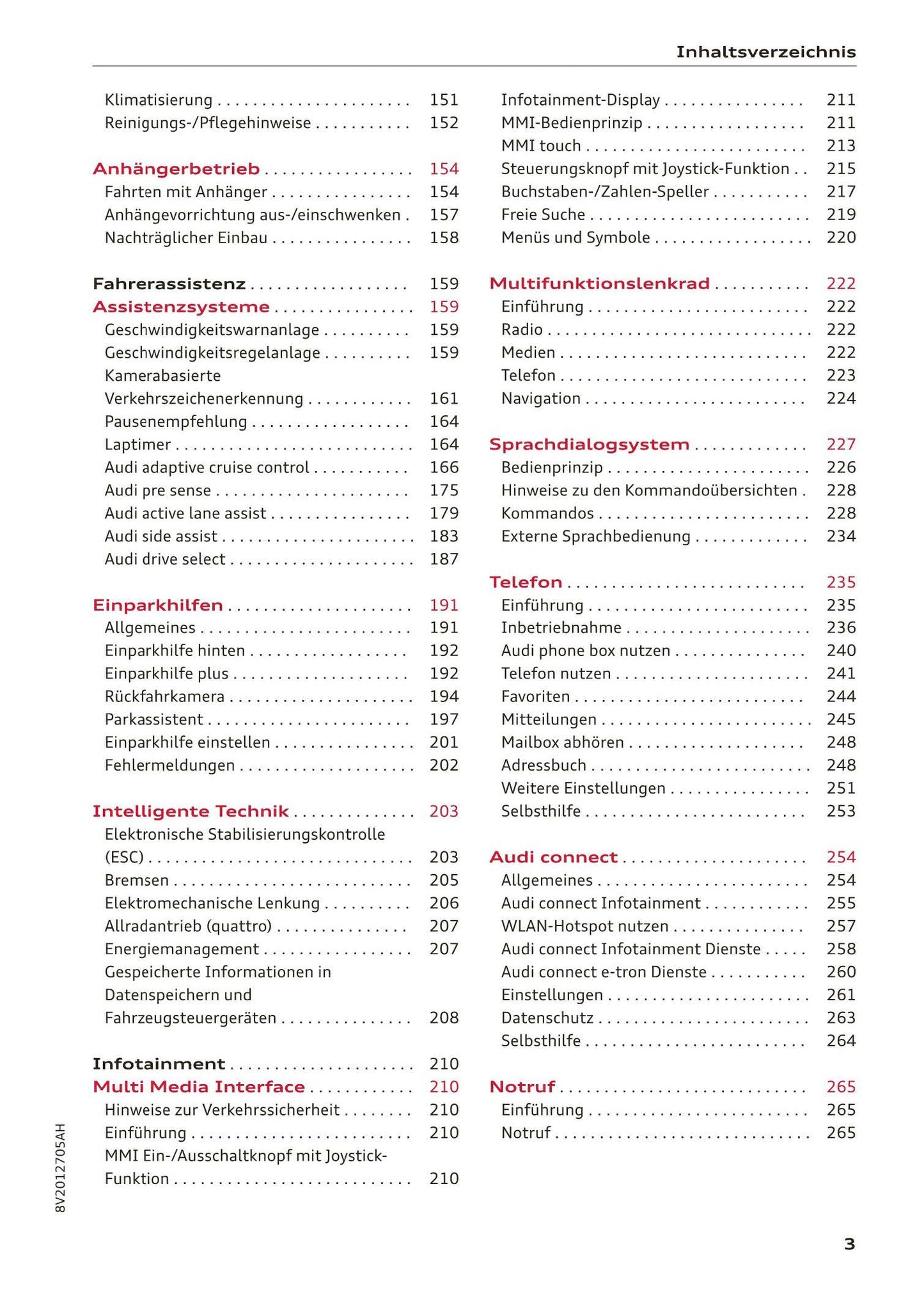 2016-2018 Audi A3 Bedienungsanleitung | Deutsch