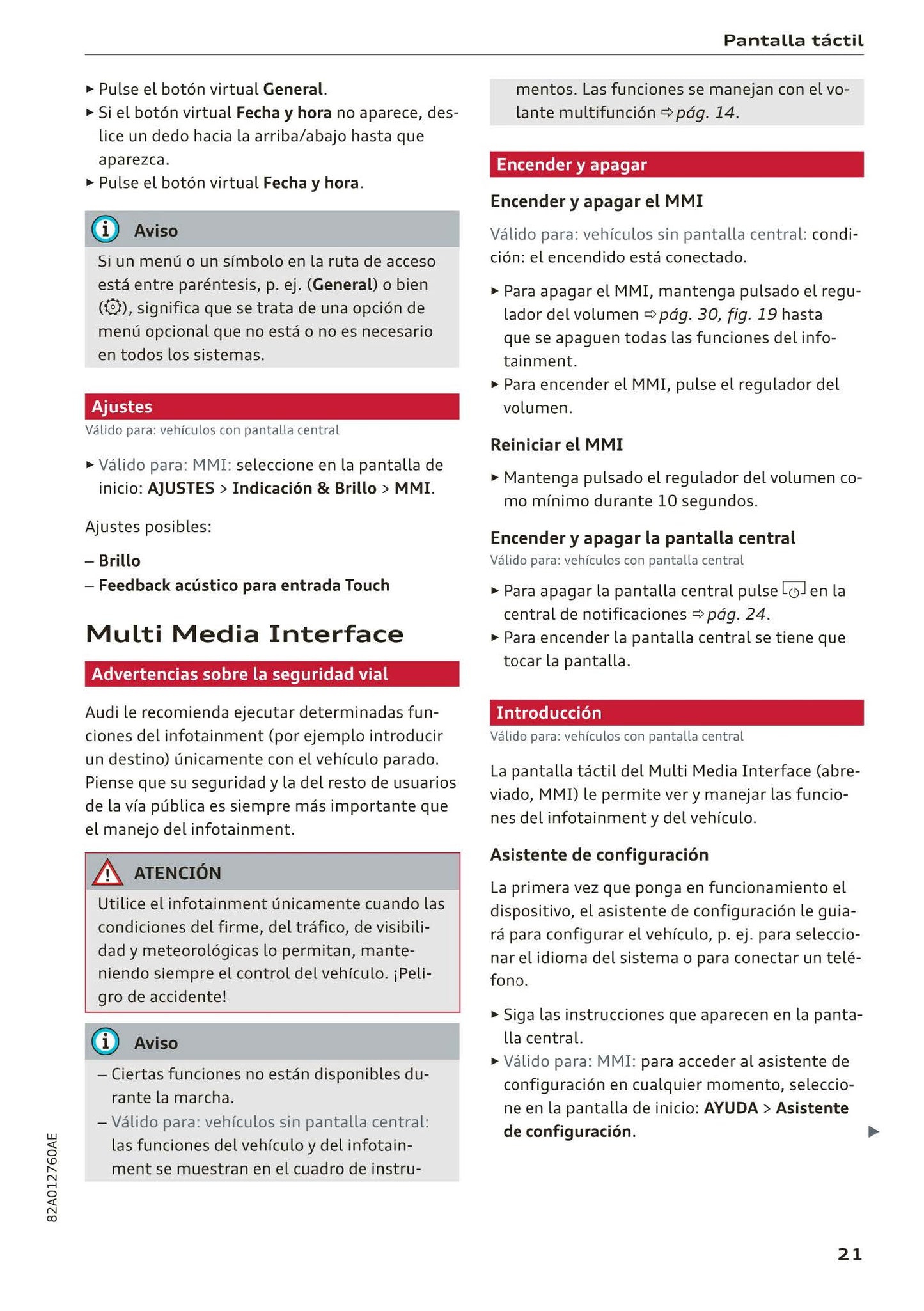 2018-2023 Audi A1 Bedienungsanleitung | Spanisch