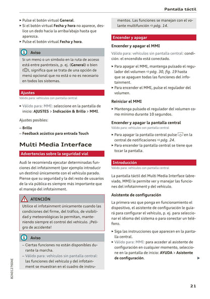 2018-2023 Audi A1 Bedienungsanleitung | Spanisch