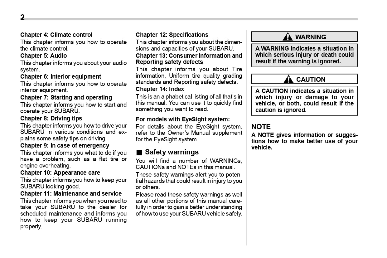 2018 Subaru Legacy/Outback Owner's Manual | English