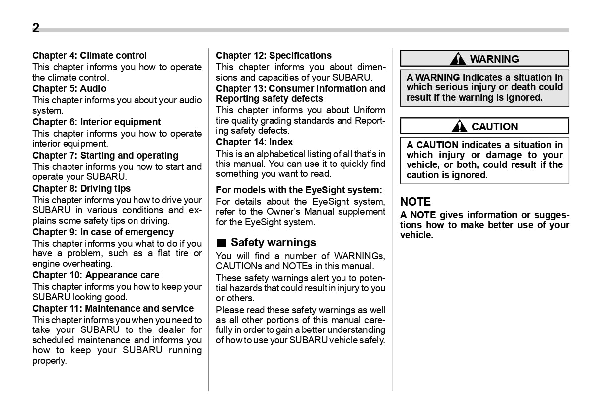 2019 Subaru Impreza Owner's Manual | English